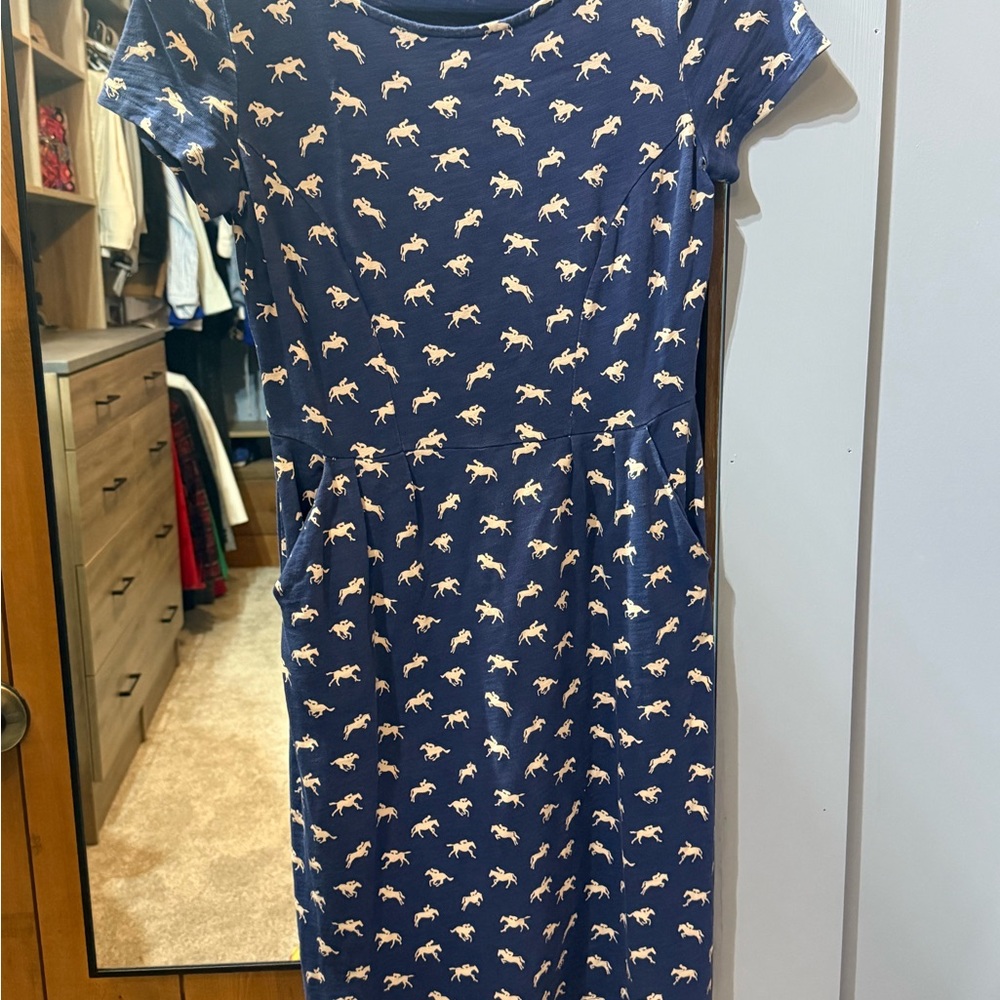 Boden Navy Dress with White Horse Pattern